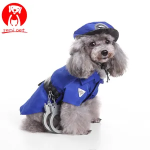 Image of Pet Dog Cat Costumes Cool Police Uniform Coat Halloween Cosplay Clothes For Puppy Dogs Theme Party Dressing Up