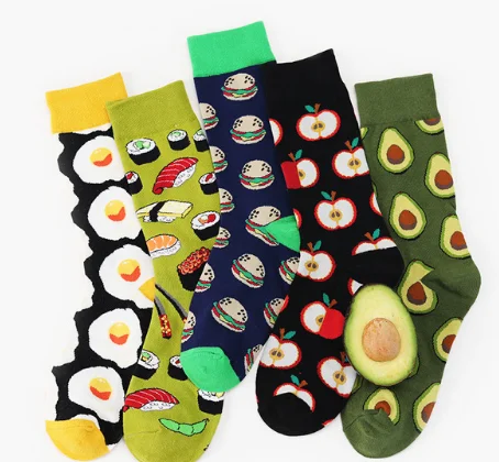 

Cute Lady Sweet Dessert Doughnuts Avocado Sushi eggs Hamburger Apple pattern novelty Wholesale Winter Autumn Cute Sock Women