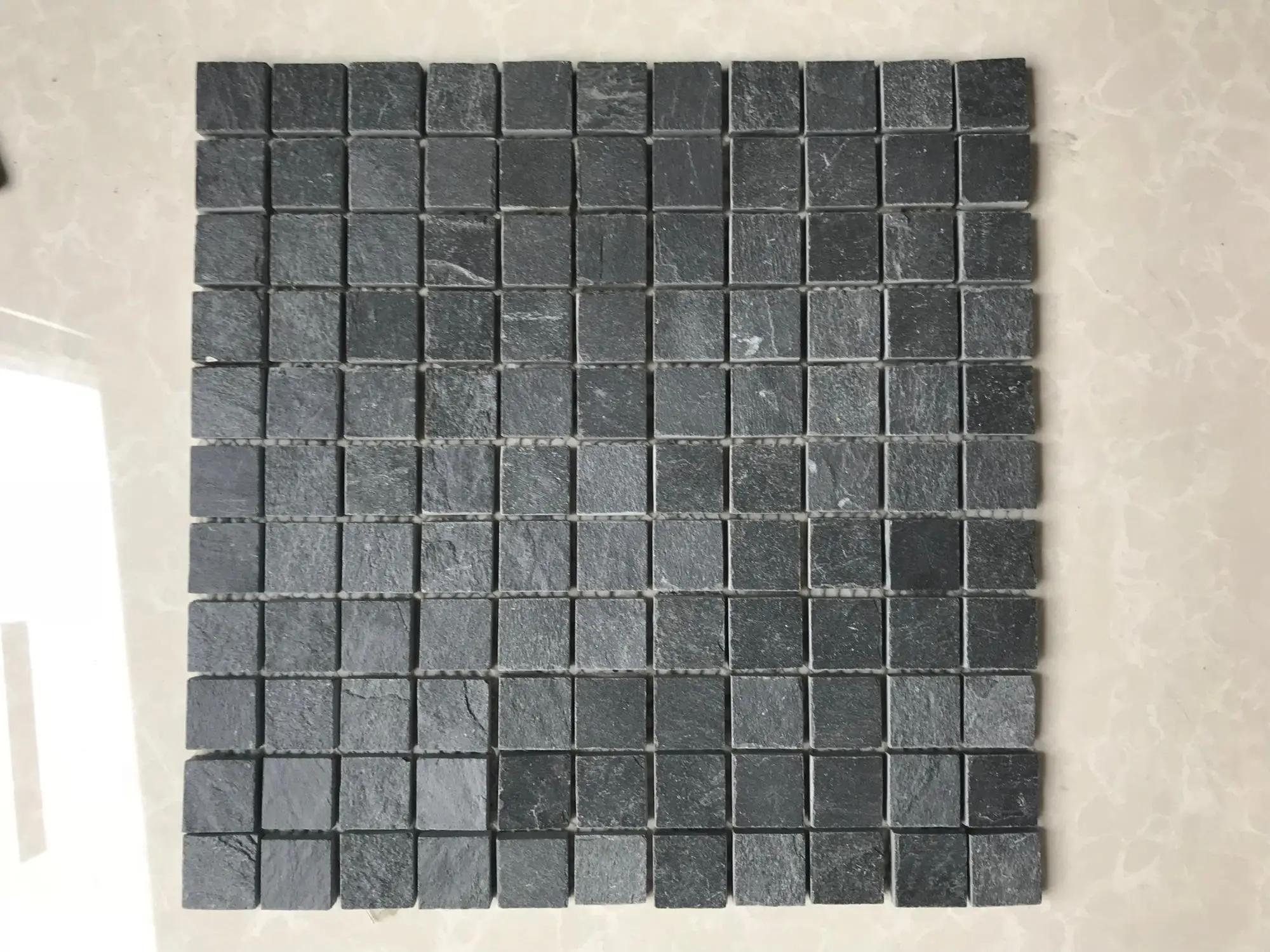 Natural sqaure shaped black slate mosaic stone mesh wall floor tile for outdoor and indoor