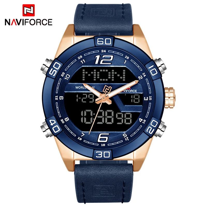 

NAVIFORCE 9128 Men Watch Digital Sport Mens Watches Top Brand Luxury Military Army Leather Band Analog LED Quartz Male Clock New