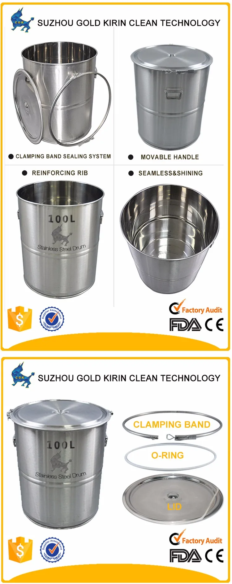 Chinagoldkirin Hot Sale Cheap 100 Litre Stainless Steel Drum Buy 100