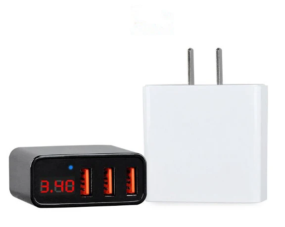 

5V 3.4A Wireless Phone Charger 3USB port HKL-USB32S Wall Adapter with LED Digital Window Display EU/US plug, White black