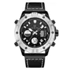 GOLDEN HOUR Watch With Thick Leather Strap Multifunction Waterproof Dual Time Display Electronic Watch For Male Student Watch