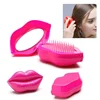 New creative fashion design girl's daily use classic portable mini red sexy lip shaped ABS plastic pocket compact mirror comb