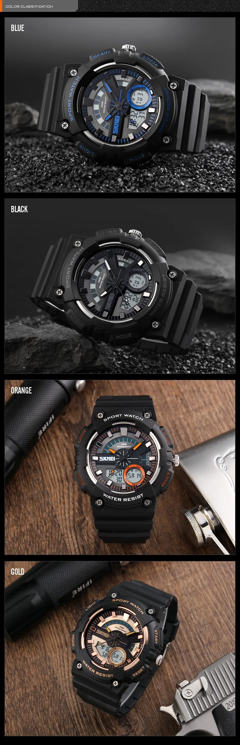 Designer watches online 2017 hot sale 5ATM waterproof analog digital sport watches