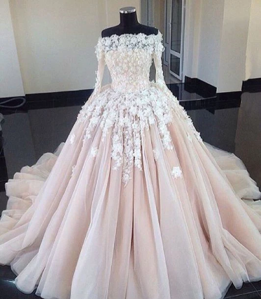 peach color gown with sleeves