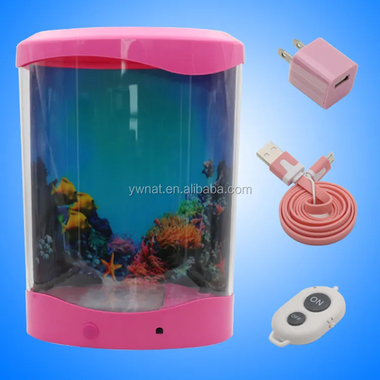 Color blanco escritorio medusas tanques de acuario con colorido LED luces LED