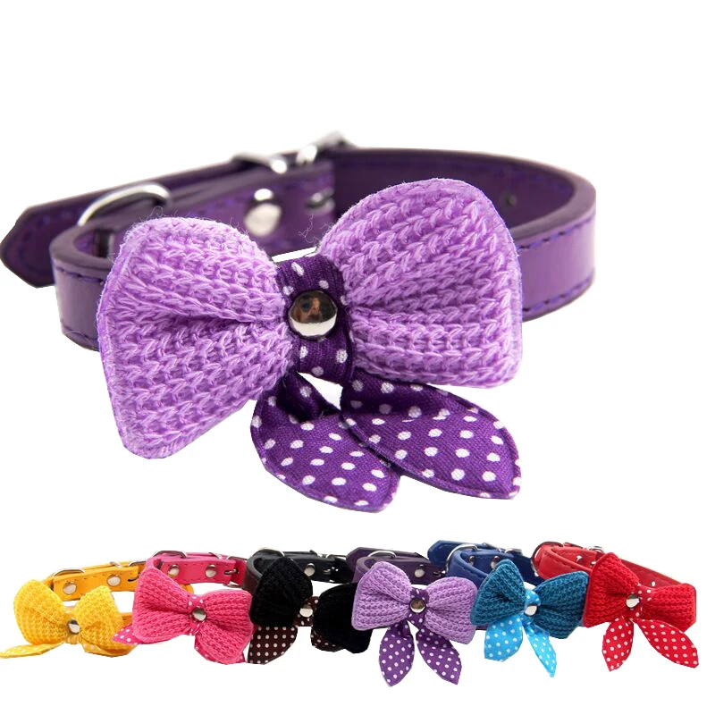 

Hot Sale Adjustable Decorative Leather Dog Collar With Bowknot Pattern, Custom