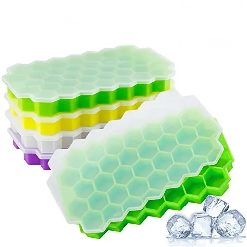 

BPA Free 37 cavity Honeycomb Silicone Ice Cube Container Maker Mini Silicone Ice Cube Tray with lid, Pantone color