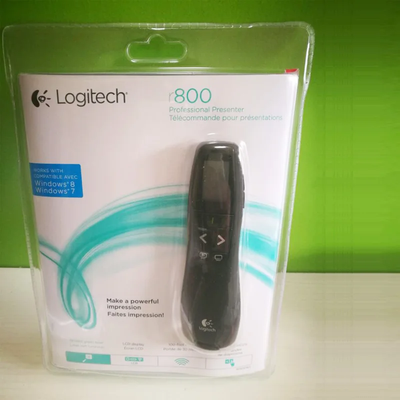 

100pcs/lot Laser Pen Logitech R800 2.4G RF Mini Wireless Green Laser Pointer Presenter with blister packing