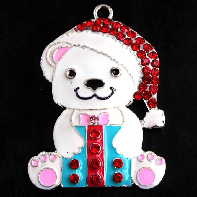 

CR-012 Christmas Snowman Enamel Crystal Rhinestone Pendant Bubblegum Charms Pendant for Chunky Kids Jewelry Making 38x50mm