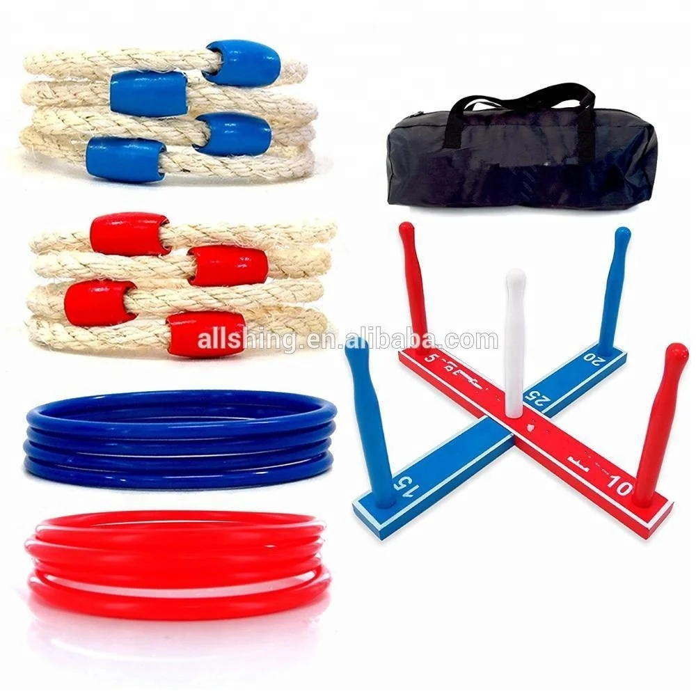 Wholesale Ring Toss Game Set Wooden Yard Game 8 Ropes And 8 Plastic