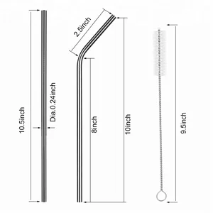 Image of Amazon hot sale eco-friendly reusable bending straight stainless steel straw drinking set with cleaning brush