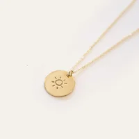 

18k Gold Plated Disc Necklace Engraved Sun Necklace Summer Jewelry