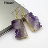 WT-E129 Wholesale Deep purple amethyst druzy earrings fashion natural raw stone druzy amethyst earrings