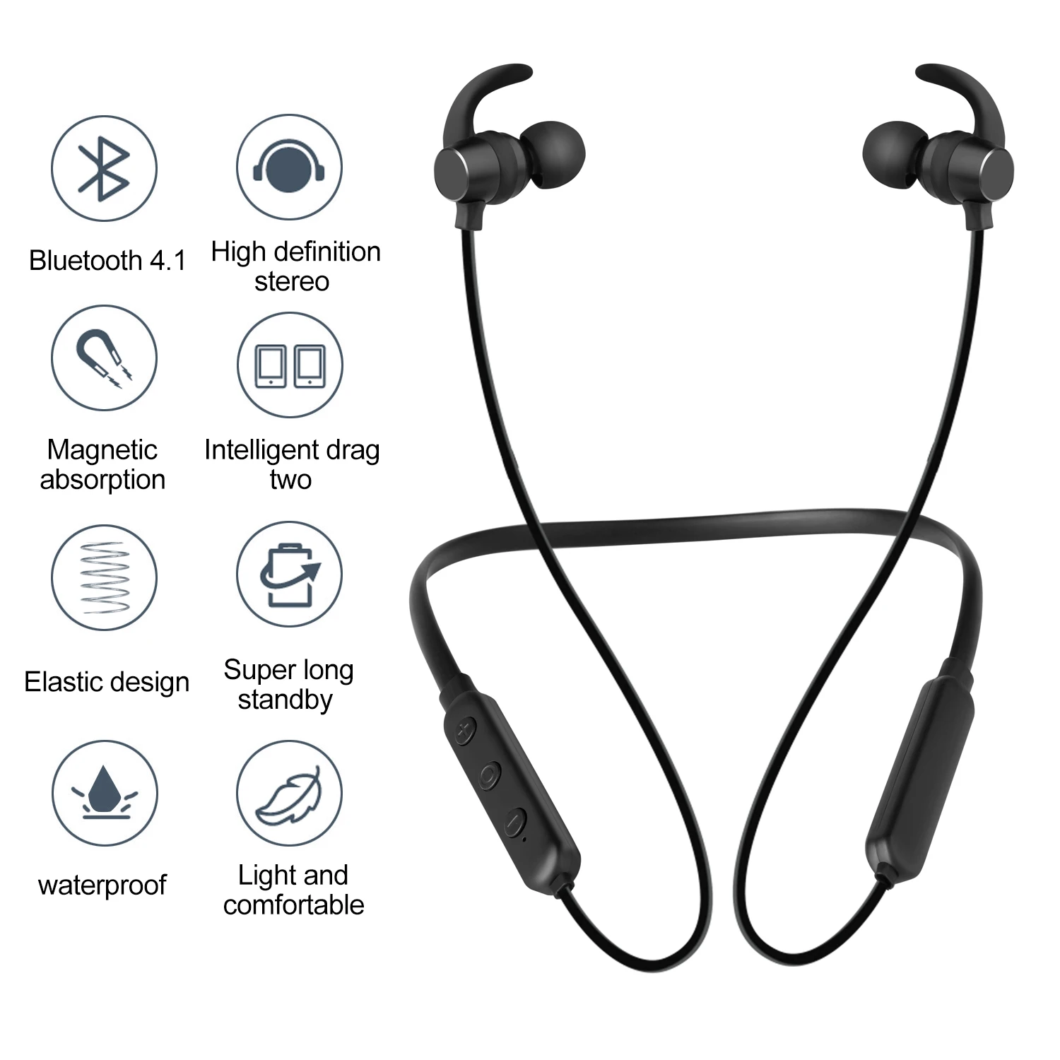 Magnetic Neckband Wireless 4.1 Bluetooth Earphones X7, Stereo Wireless Headphones with Noise Cancelling 8 Hour Battery