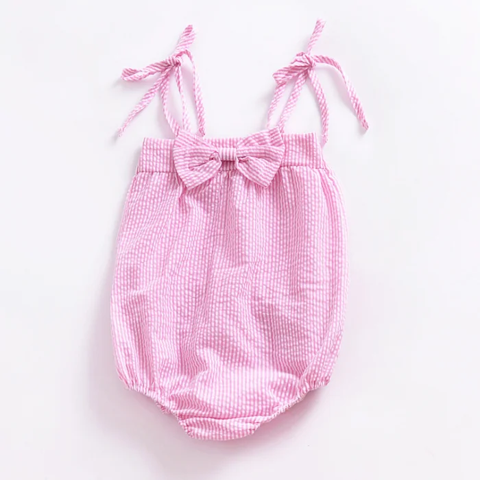 
New Bow Design Baby Clothes Little Girls Fashion Spaghetti Strap Bodysuit Baby Princess Party Romper 