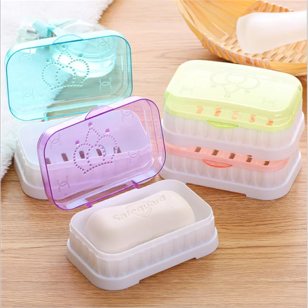 
transparent color Plastic Soap box with lids cover fashion travel home plastic soap box drain and bathroom soap Holder 