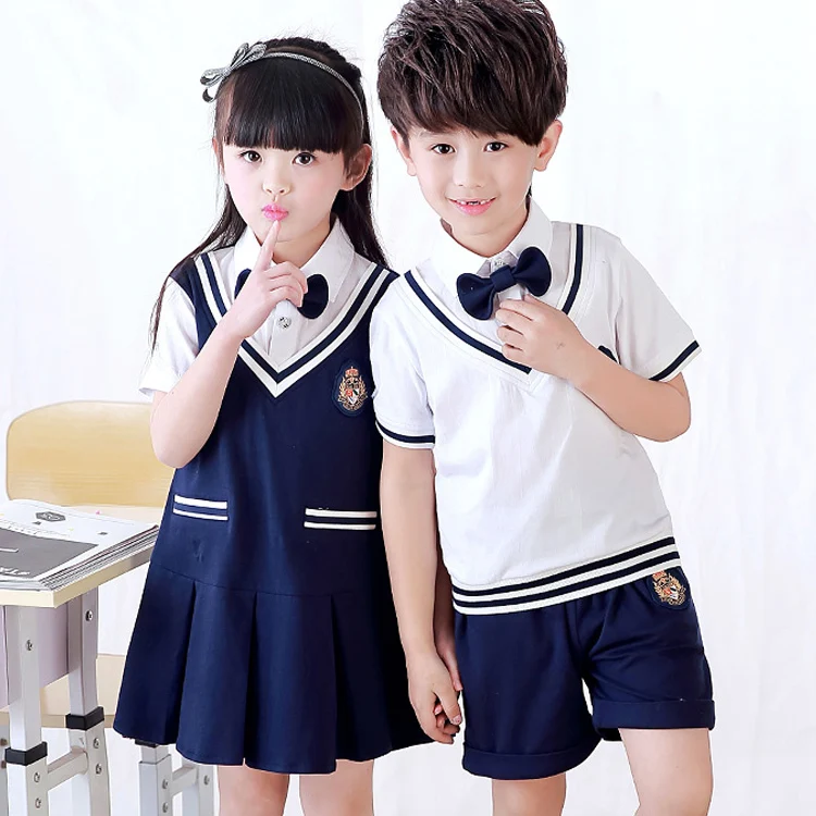 

Summer samples fakes two pieces girls dress children school uniform design