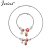 Charm red Crystal Beads Choker Silver Chain Necklace owl Bracelets & Bangles For Women Jewelry Sets