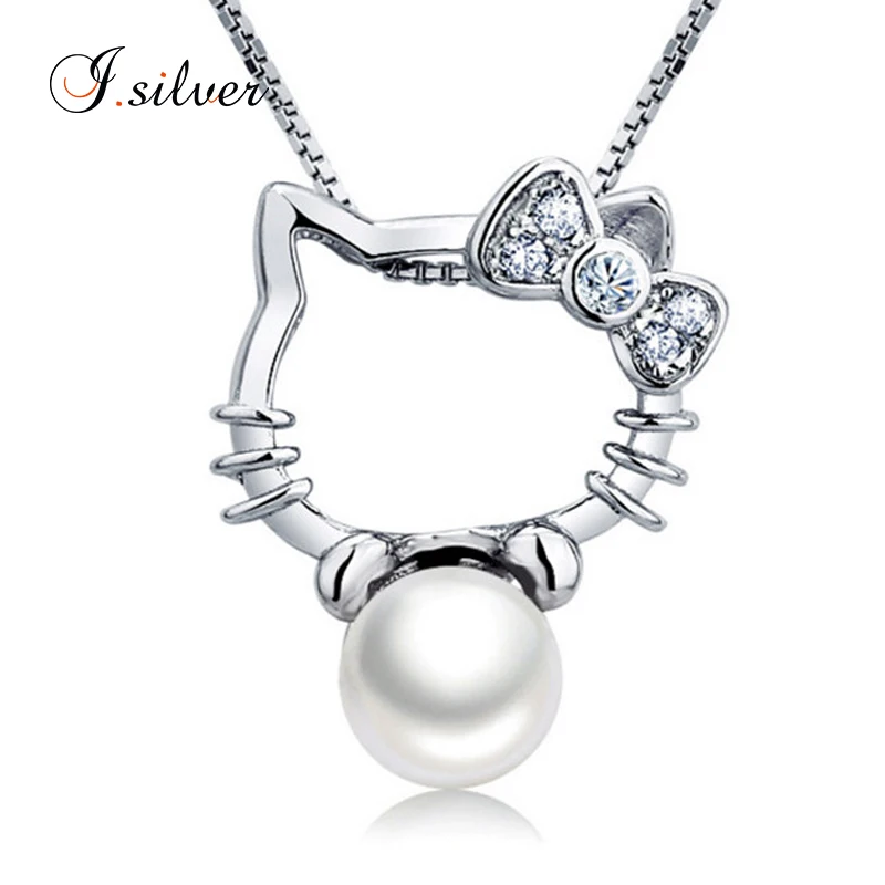 

wholesale 925 Sterling Silver hello kitty pearl pendant S10002-P, Rhodium or customized