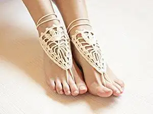 Ivory Beach Wedding Sandals,Wedding Accessory,Sexy Beach Sandals, Crochet Barefoot Sandals, Barefoot Sandals , Crochet Anklet, Sexy Lace Sandals,Wedding Footwear, Bridesmaid Sandals (Ivory-05)