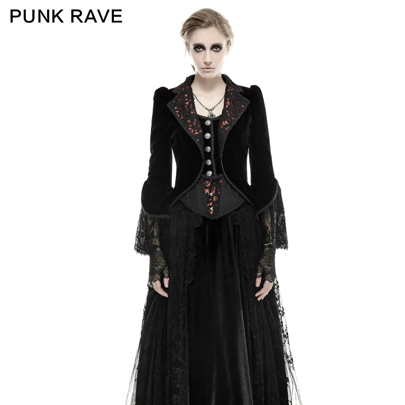 

Y-656 Spring Palace Gothic Style Slim Flower Pattern Woman Lace Coat, Black