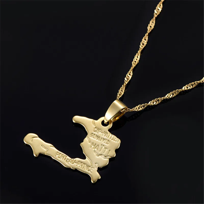 

Hot Africa Map Gold Necklace 18k Gold Plated Haiti Map Pendant Necklace for Men Women Wholesale Customizable Pendant Necklace