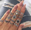 15pc/set ring carved Cubic zirconia ring set ladies retro boho fingertips party ring girl punk jewelry gift