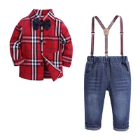 

Boys Kids Clothes Plaid shirt+Jeans+Suspender 3pc Set Baby Clothing Kids Fall Clothing Sets Costume For Boys Toddler Boy Clothes