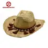 chinese supplier women's tassel cowry rope decorate paper hat cowboy