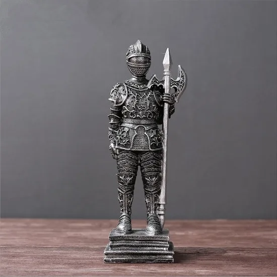 Resin Antique Vintage Medieval Gold Silver Armor Knight Figurine