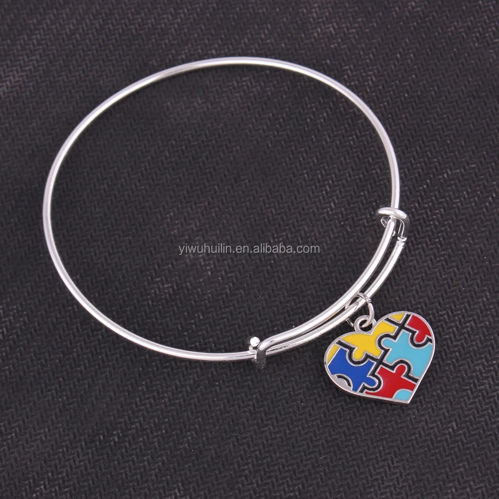 

IMG 2574 Vintage Jewelry wholesale heart Patients with autism awareness puzzles fashion charm bangle, Patients with autism awareness puzzles bangles