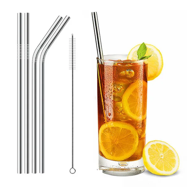 

Reusable Drinking Straws Set of 4 Stainless Steel Straws with Brush 20oz Tumbler Metal Straws, Silver;rainbow;black;copper;gold