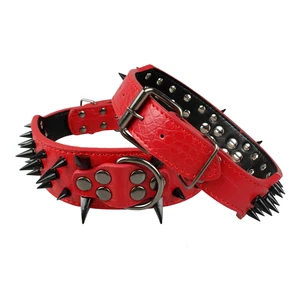 Image of Sharp Spiked Studded Leather Dog Collars Pitbull Bulldog Big Dog Collar Adjustable For Medium Large Dogs Boxer