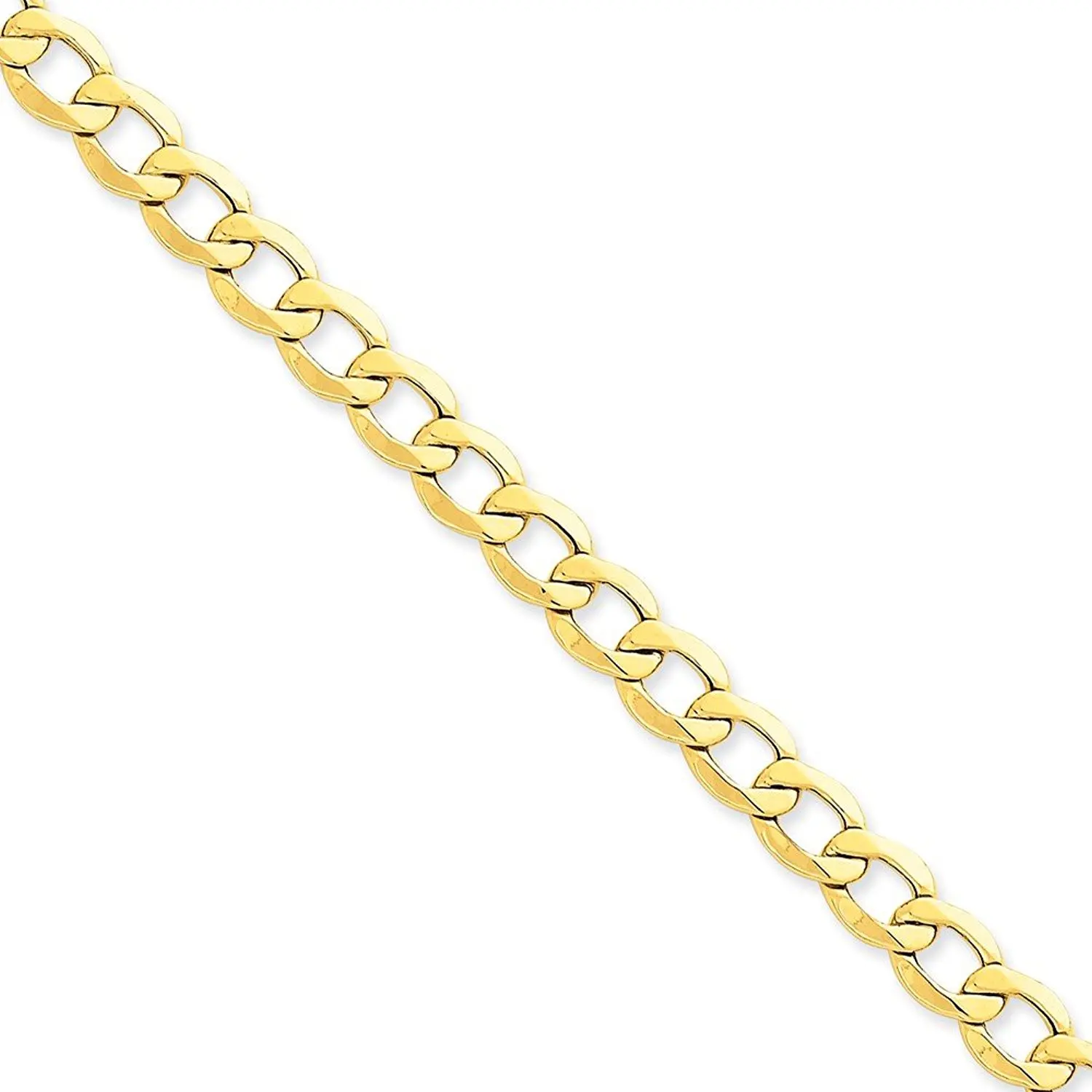 14k Yellow Gold Big Heavy 8.0mm Semi-Solid Cuban Curb Link Chain Necklace - with Secure Lobster Lock Clasp
