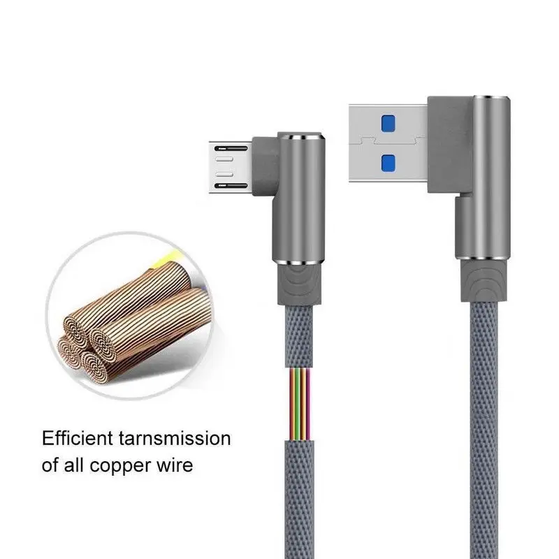 

Factory 1M/2M/3M Double 90 Degree Bend Head 2.1A USB Charging Cable for Android/Type C/iphone 6, Black;silver;gold;red;green;etc