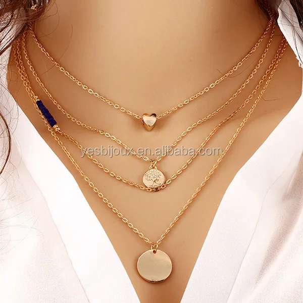 

four layer gold necklace multilayer gold fashion necklace jewelry