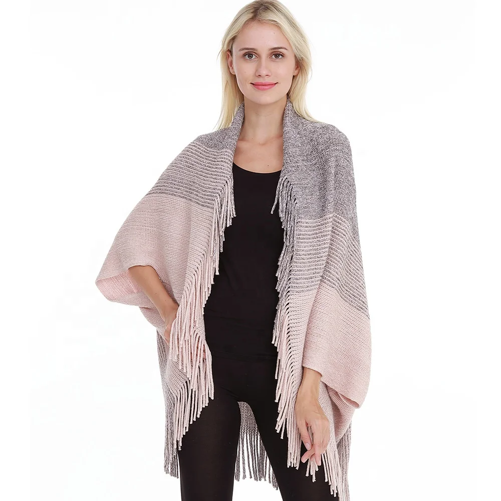 

new oversized korean sweater cape poncho with fringe ladies knitted cardigan women kimono, As photos