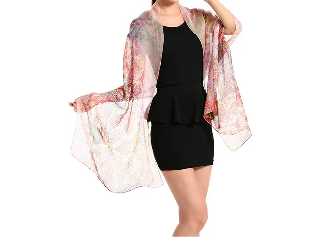 Fashion Print Natural Silk Scarf Chiffon muffler Lady Shawl Wrap