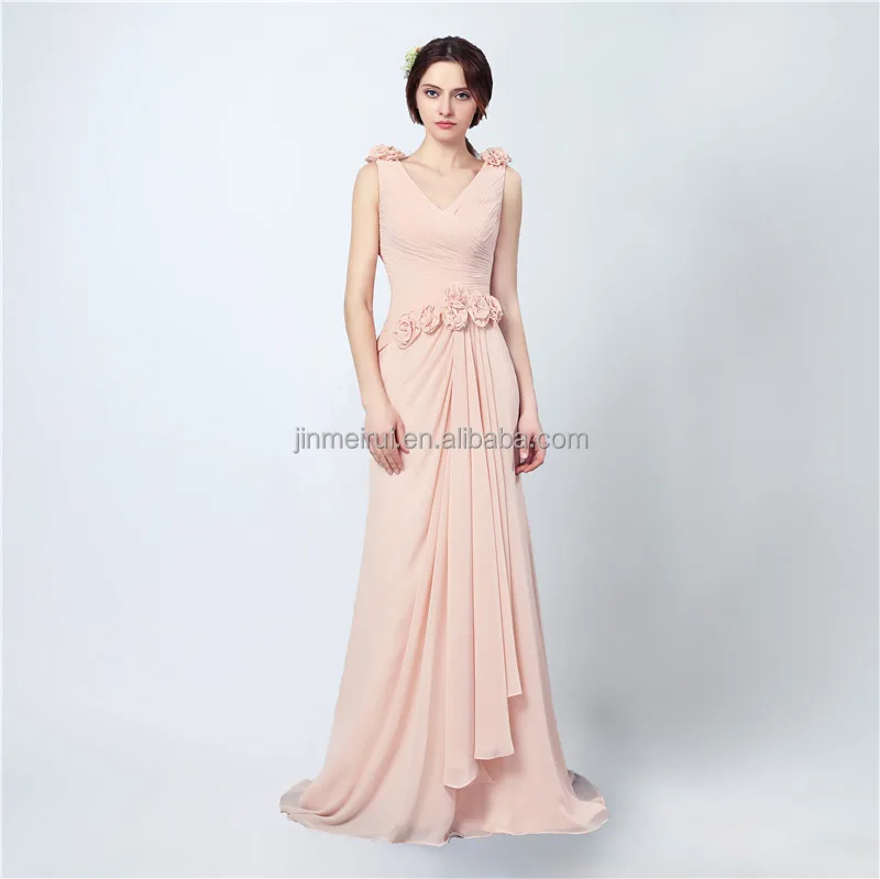 

Popular Youthful Charming Chiffon Bow V-line Zipper Sweep Train Sleeveless Applique Evening Dresses, Optional