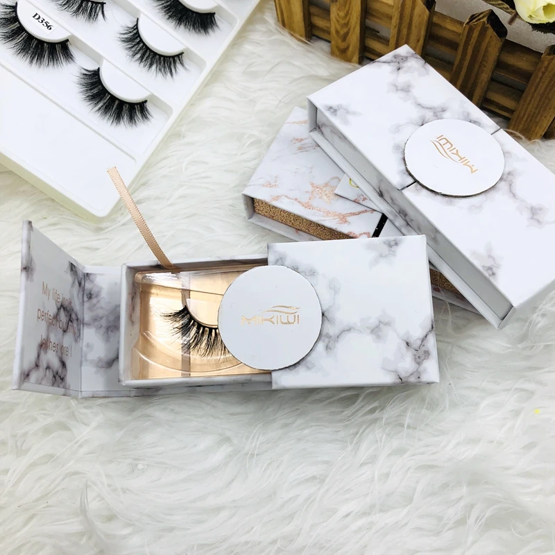 

white marbing magneticlogo box mink 3d eyelashes Private Label lower MOQ empty lash boxes, Natural black