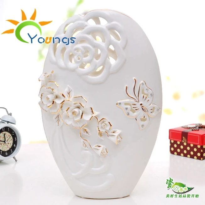 VERY Wedding Gold Plated White Ceramic Porcelain Vase
