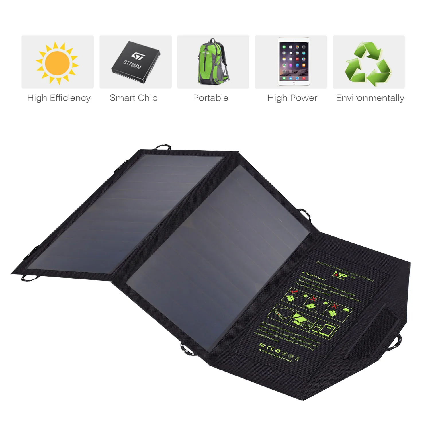 Allpowers 10w/14w/21w Watts Portable Solar Panel Charger For Mobile