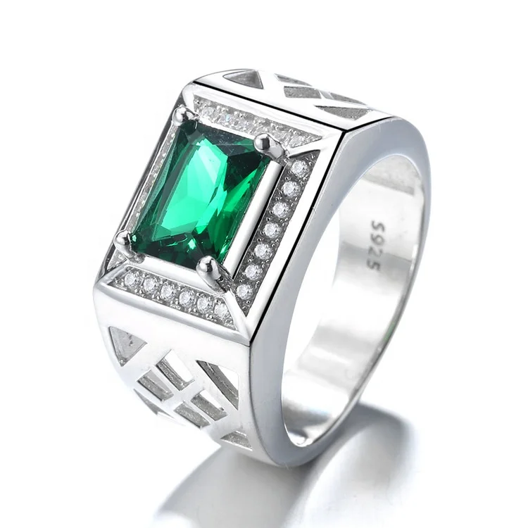 

European And American Fashion Charm 925 Silver Men's Rings Wholesale Green Jade Diamond Ring Man Jewelry