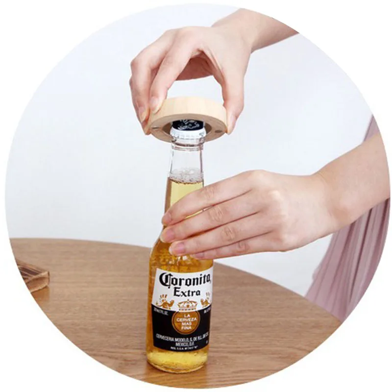 

Wood magnetic refrigerator sticker custom logo multi-function beer bottle opener, Wood color