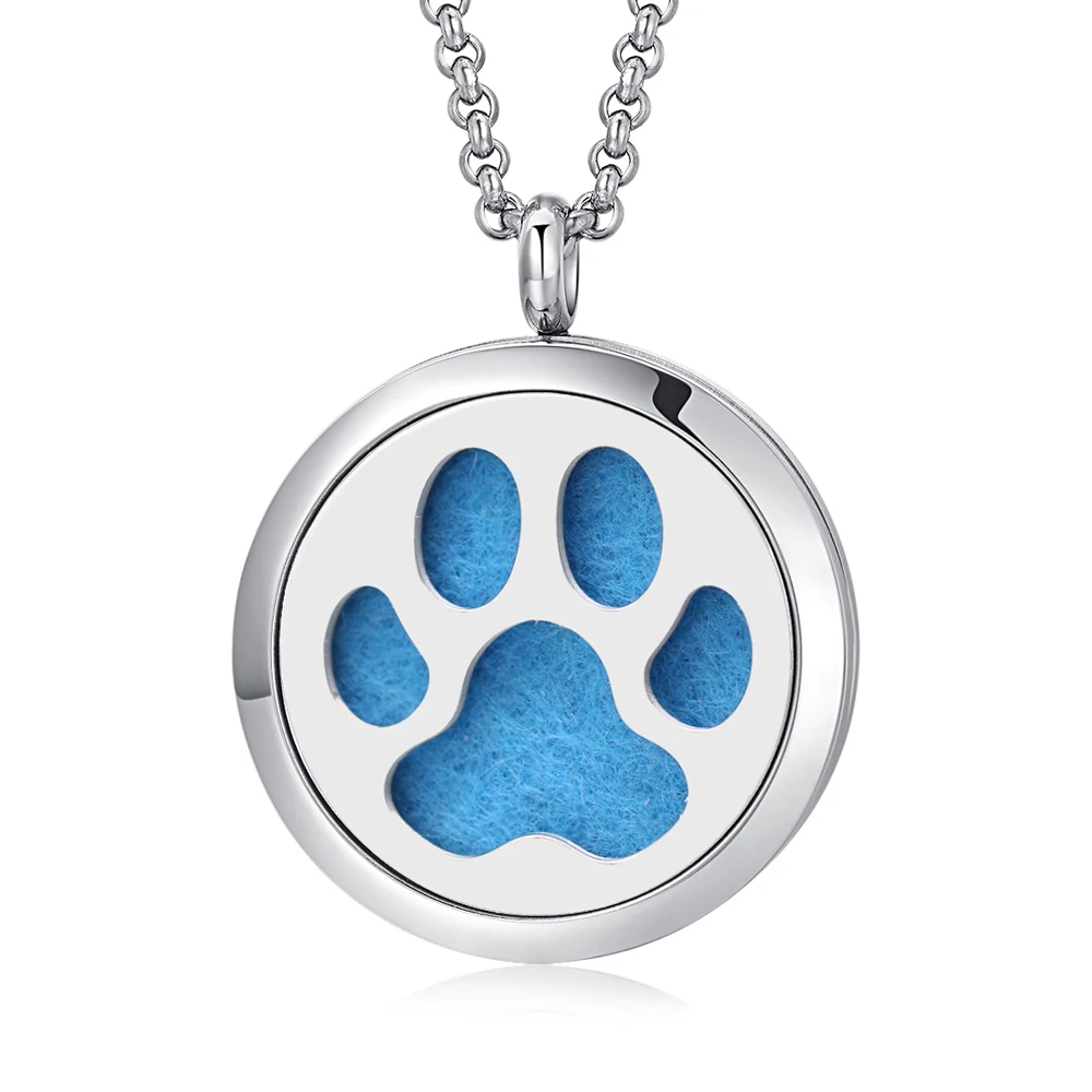 

Dog's Paw print design New Trendy 316L jewelry Stainless Steel Silver Essential Oil Diffuser Perfume Locket Necklace PJP025
