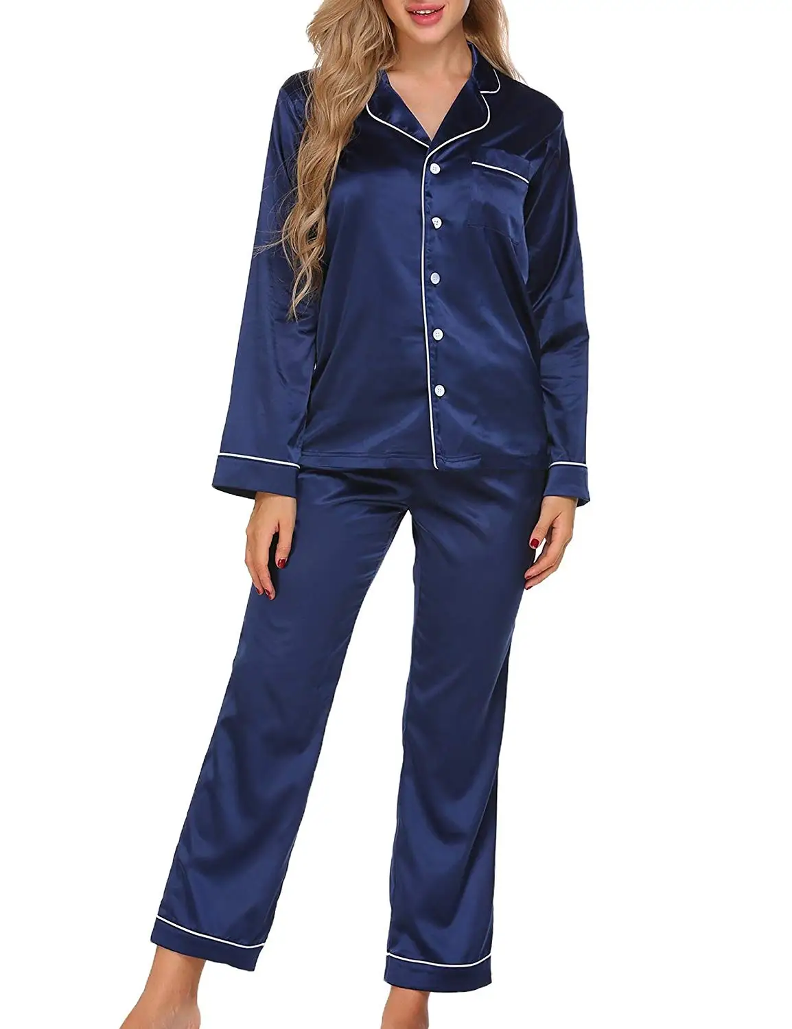 Buy Ekouaer Womens Satin Sleepwear Two-Piece Long Sleeve Pajama Set ...