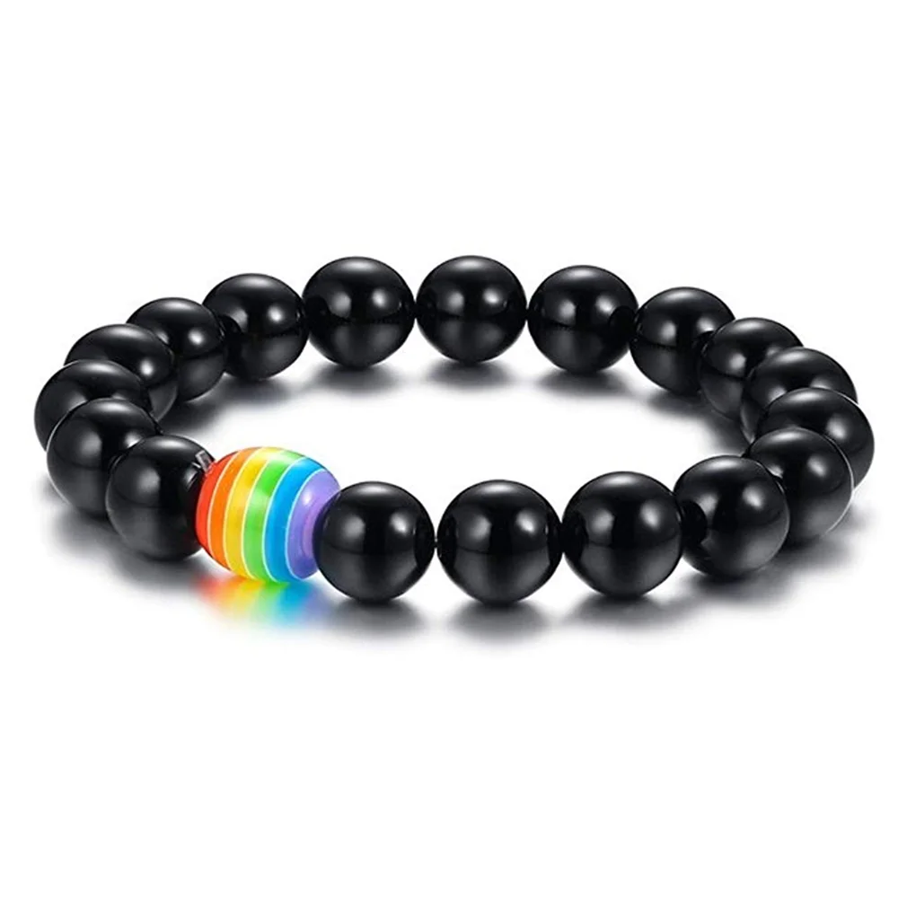 

Wholesale Black Diamond and Rainbow Beaded LGBT China Gay Free Pride Bracelet for MEN WOMEN, As the picture;or customize