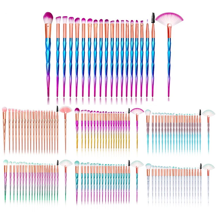 

Promotional Rainbow Eye Cosmetic Makeup Brush Set Diamond Handle 20PCS Blending Eyeshadow Make Up Brushes Professional, 10 different colors